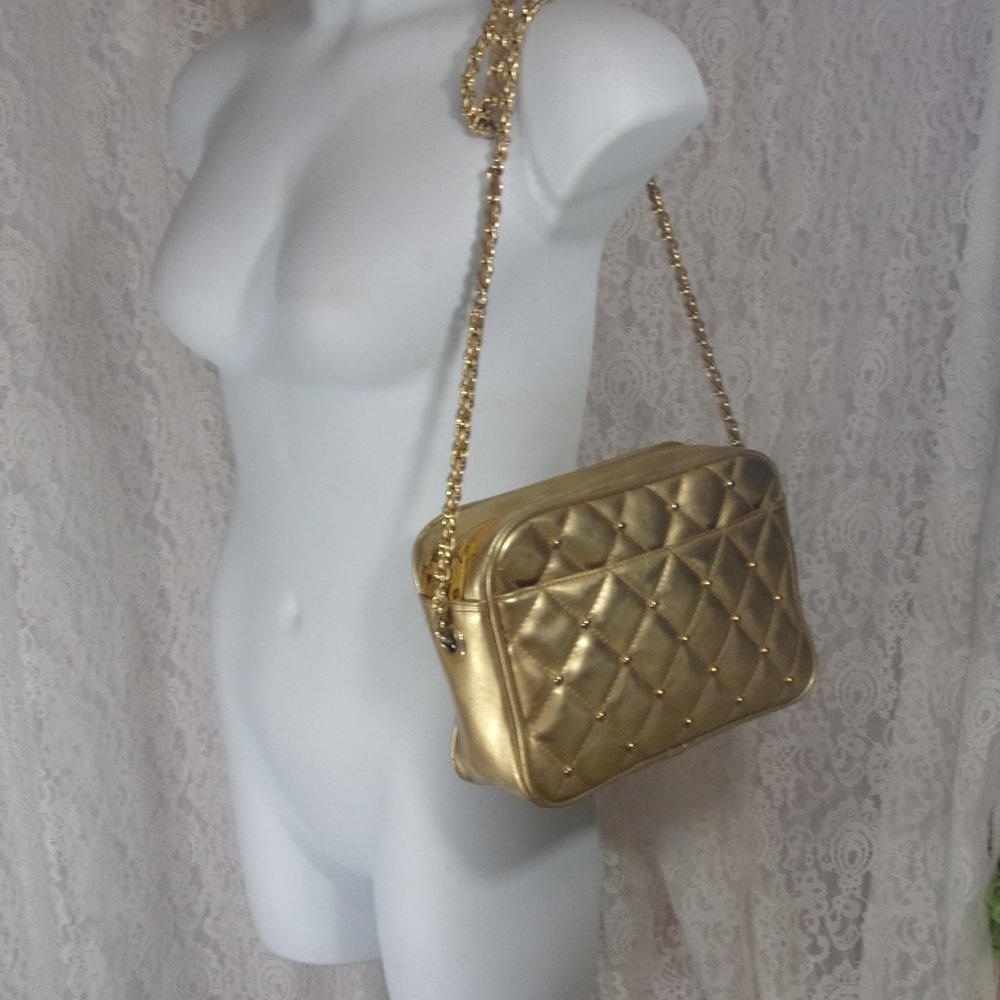 Gold Metallic Quilted Shoulder Handbag Purse NWOT